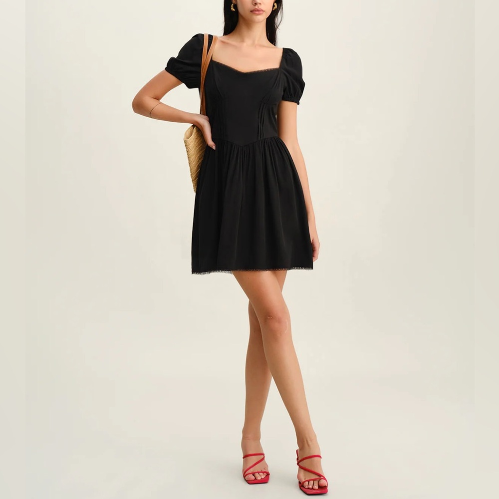 Rihoas Black Sweetheart Neck Puffed Sleeve Mini Dress - Picture 4 of 5